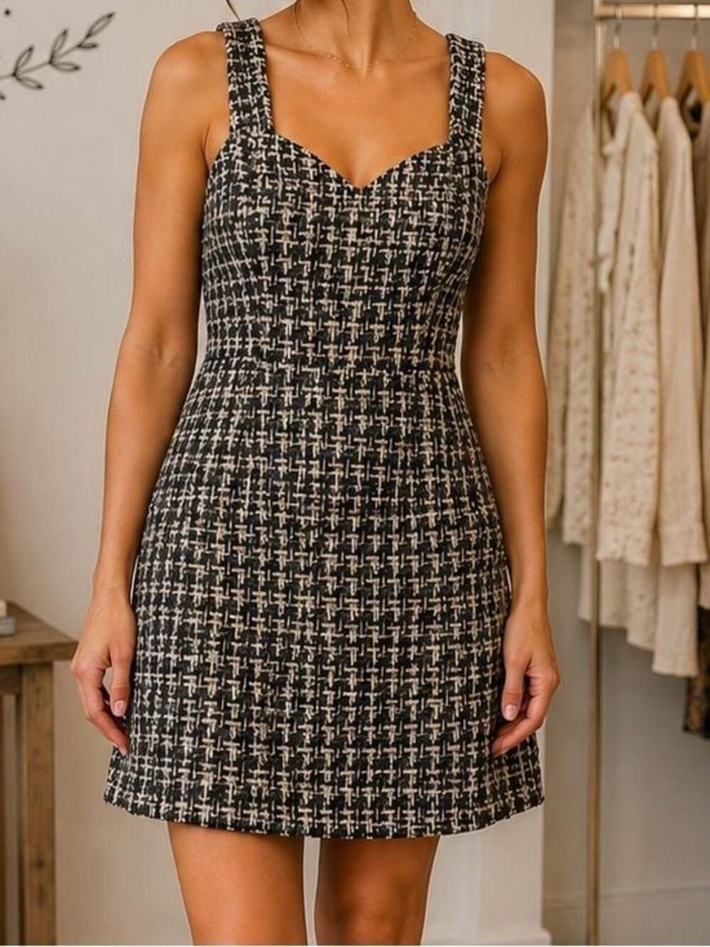 Naked Zebra Black & Cream Tweed Mini Dress Size Large